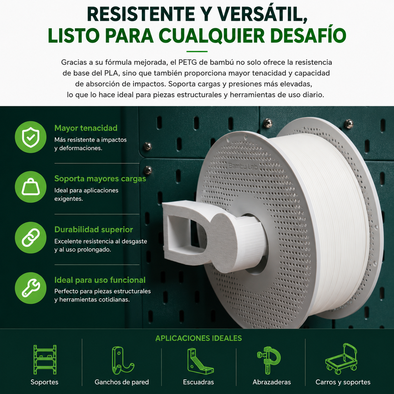 Filamento Bambu PETG Basic 1.75 mm 1 kg - Alta Resistencia y Excelente Calidad de Impresión