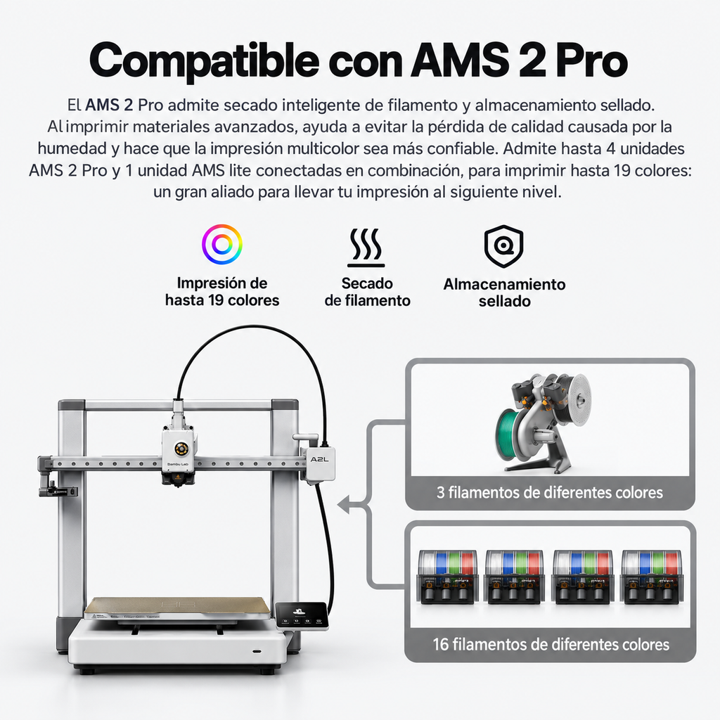 Bambu Lab A2L Combo con AMS lite | Impresora 3D Multicolor de Gran Formato