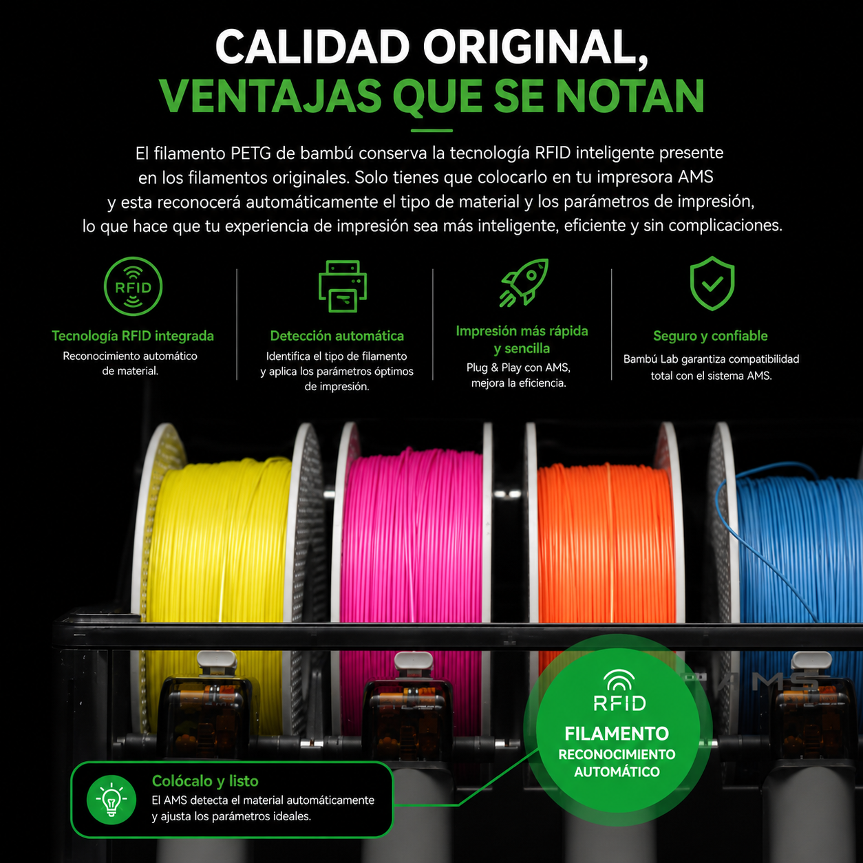 Filamento Bambu PETG Basic 1.75 mm 1 kg - Alta Resistencia y Excelente Calidad de Impresión