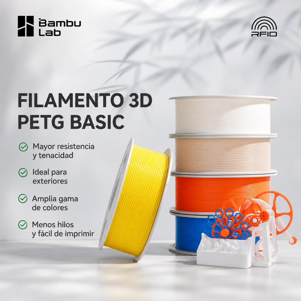 Filamento Bambu PETG Basic 1.75 mm 1 kg - Alta Resistencia y Excelente Calidad de Impresión