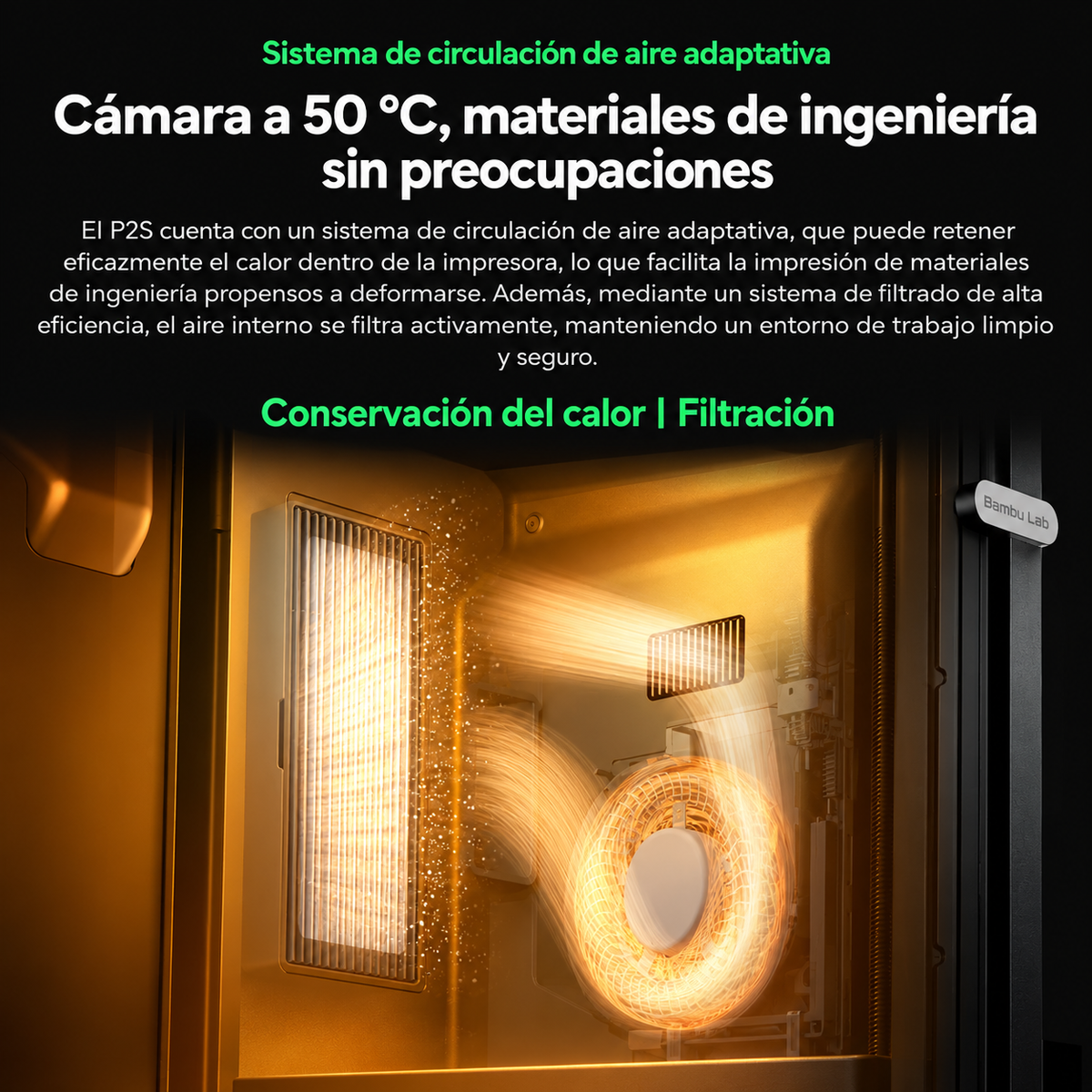 Bambu Lab P2S – Impresora 3D Inteligente con IA, Control de Flujo y Cámara de 50 °C