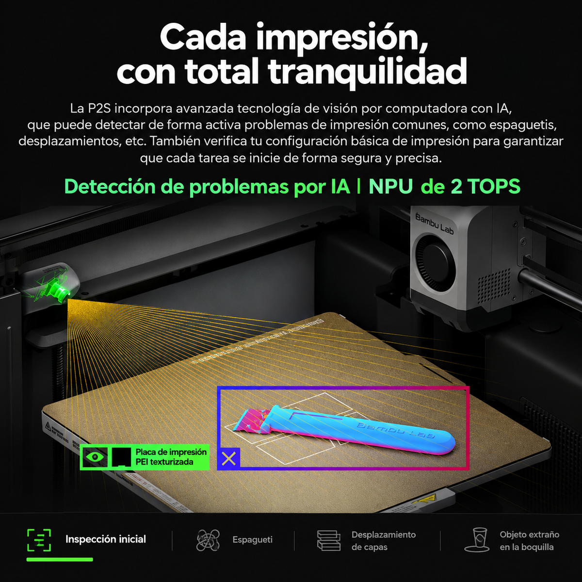 Bambu Lab P2S – Impresora 3D Inteligente con IA, Control de Flujo y Cámara de 50 °C
