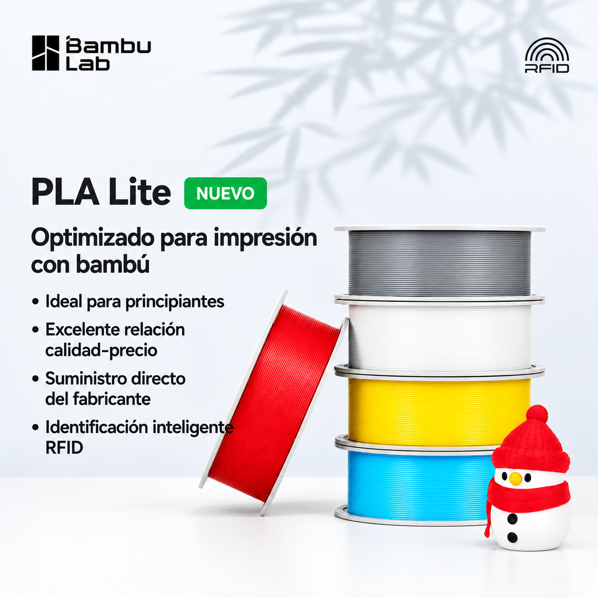 Filamento Bambu Lab PLA Lite 1kg 1.75mm para Principiantes, Fácil de Imprimir y Compatible con AMS
